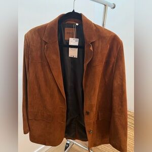 Mango Genuine Suede New with Tags Womens Brown Suede Blazer in Small